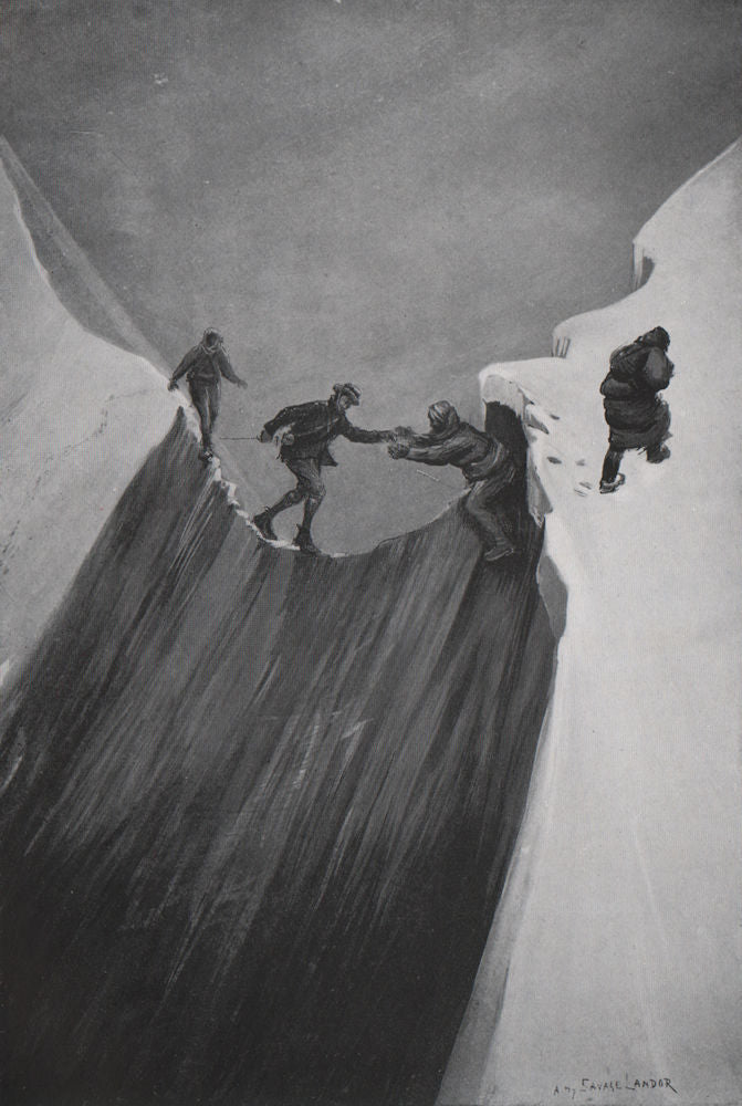 'A perilous crossing' by Arnold Henry Savage Landor. Nepal 1905 print